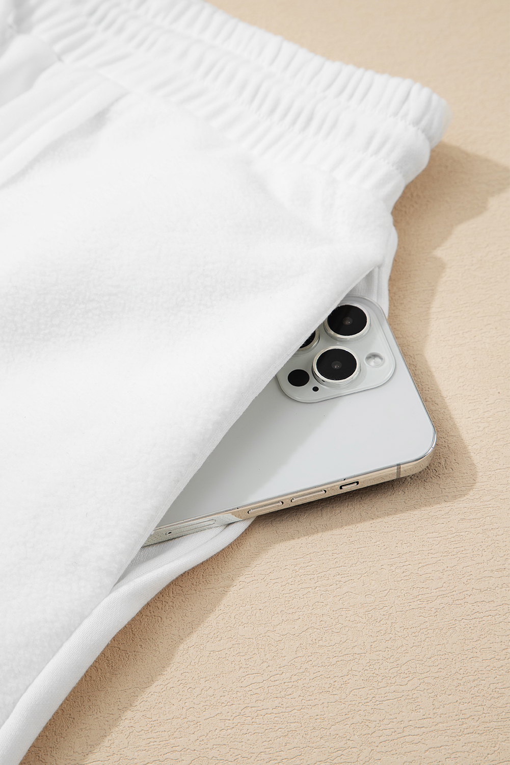 Plus Size White Textured Raw Seam  Pullover Top and Drawstring Pants Set