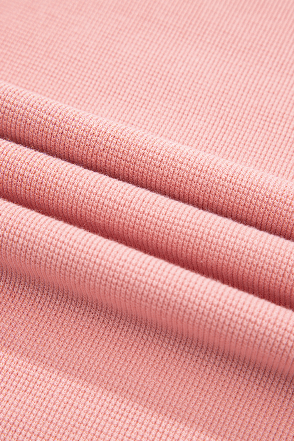 Plus Size Pink Floral Sleeve Patchwork Waffle Knit Notched V Neck  Top