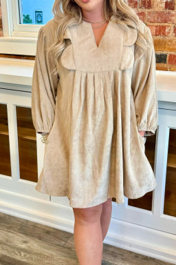 Plus Size Parchment Notched Neck Scallop Detail  Mini Dress