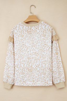 Plus Size Khaki  Ruffled Arm Leopard Sweatshirt