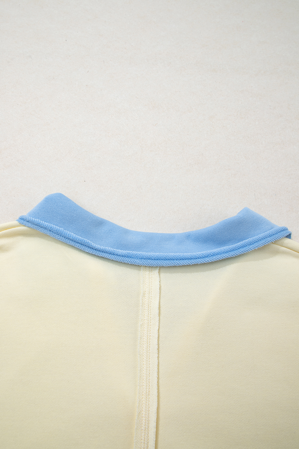 Plus Size Yellow Cream Raw Seam Color Block Patchwork  V Neck Pullover