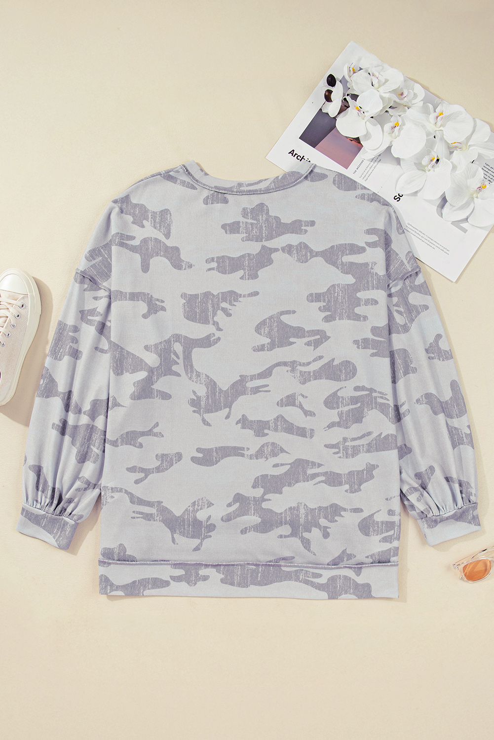 Plus Size Multicolour Camouflage Print  Round Neck  Sweatshirt