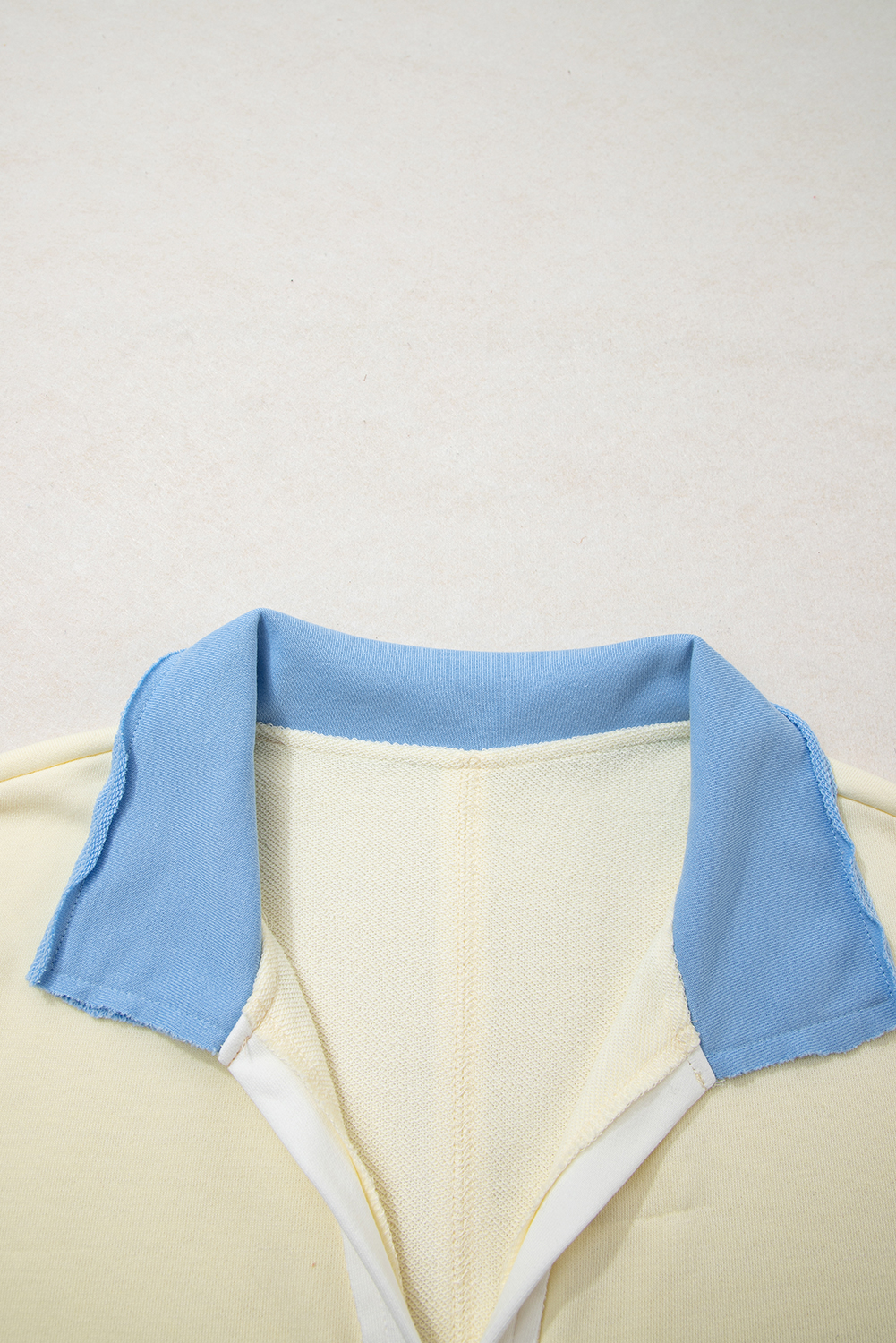 Plus Size Yellow Cream Raw Seam Color Block Patchwork  V Neck Pullover