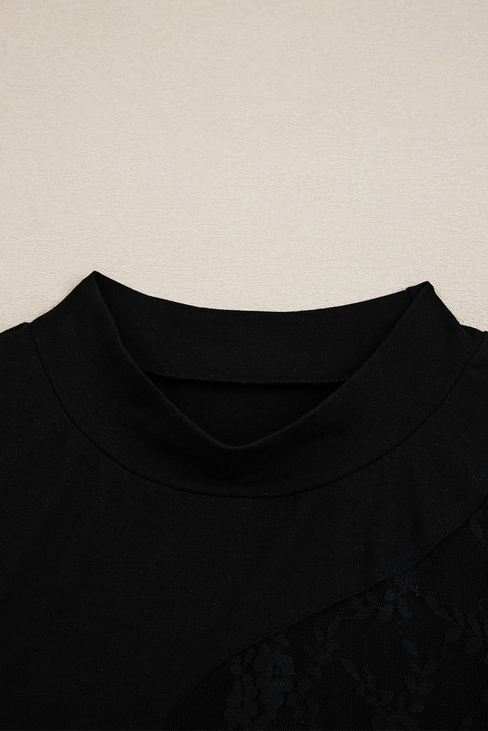 Plus Size Black  Lace Patchwork Asymmetric Cutout Sheer Long Sleeve Top