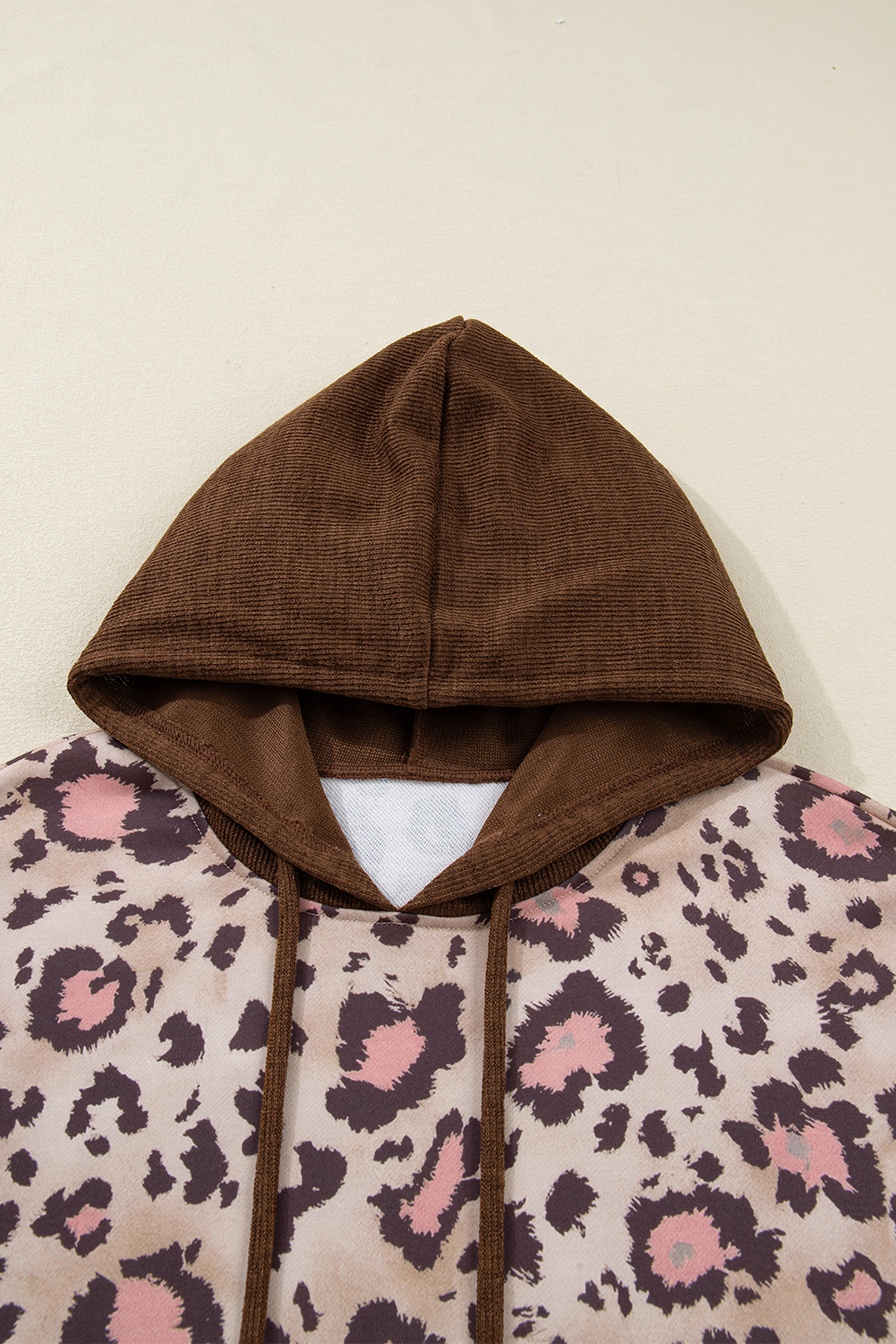 Brown Leopard Print Knit Patchwork Plus Hoodie