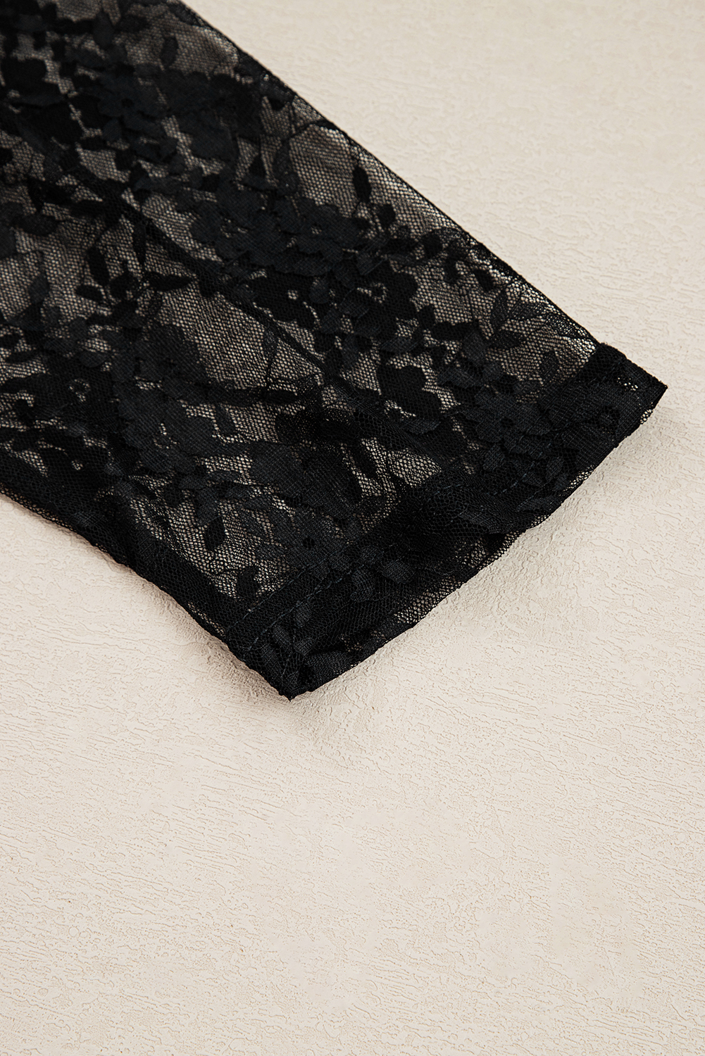 Plus Size Black  Lace Patchwork Asymmetric Cutout Sheer Long Sleeve Top