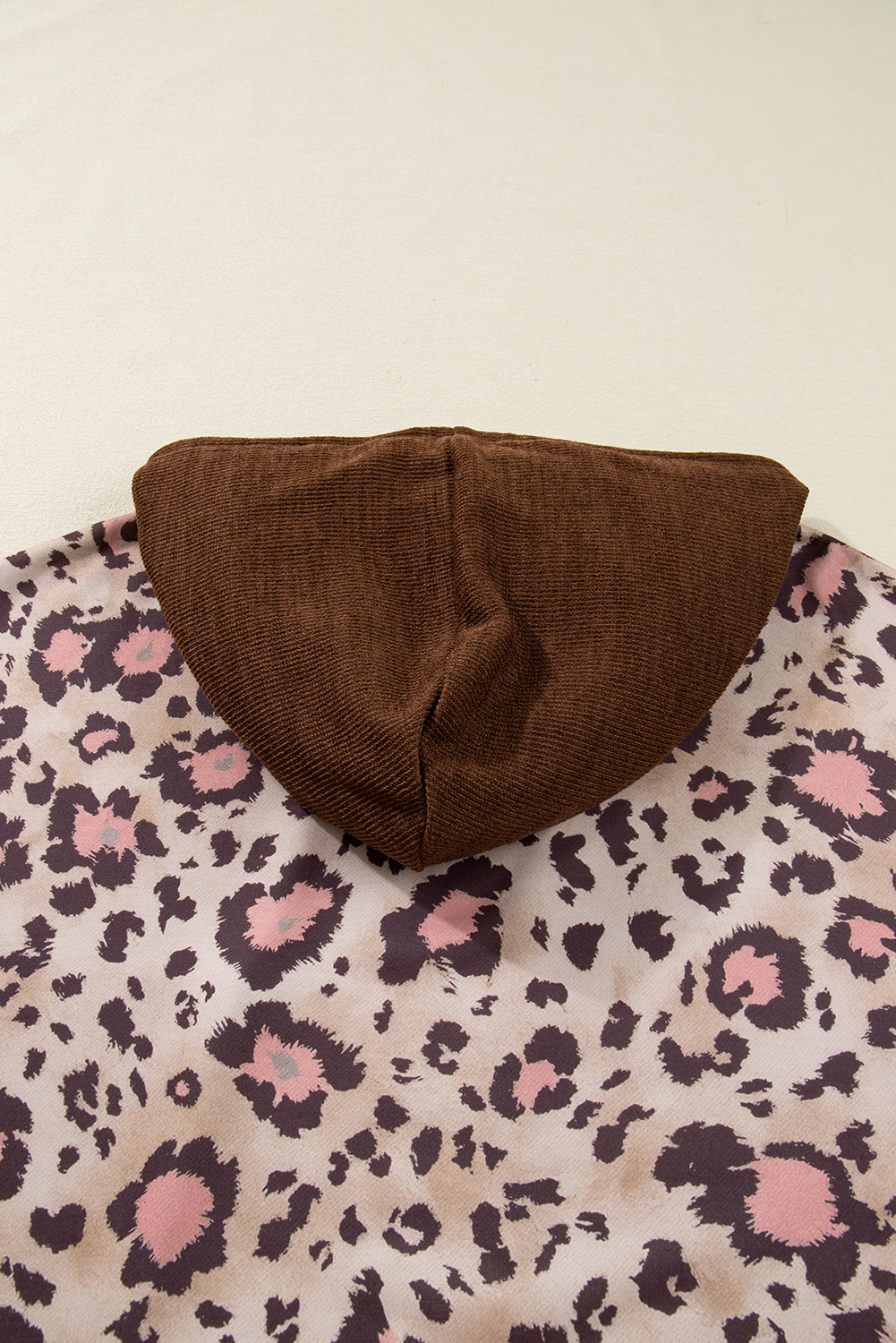 Brown Leopard Print Knit Patchwork Plus Hoodie