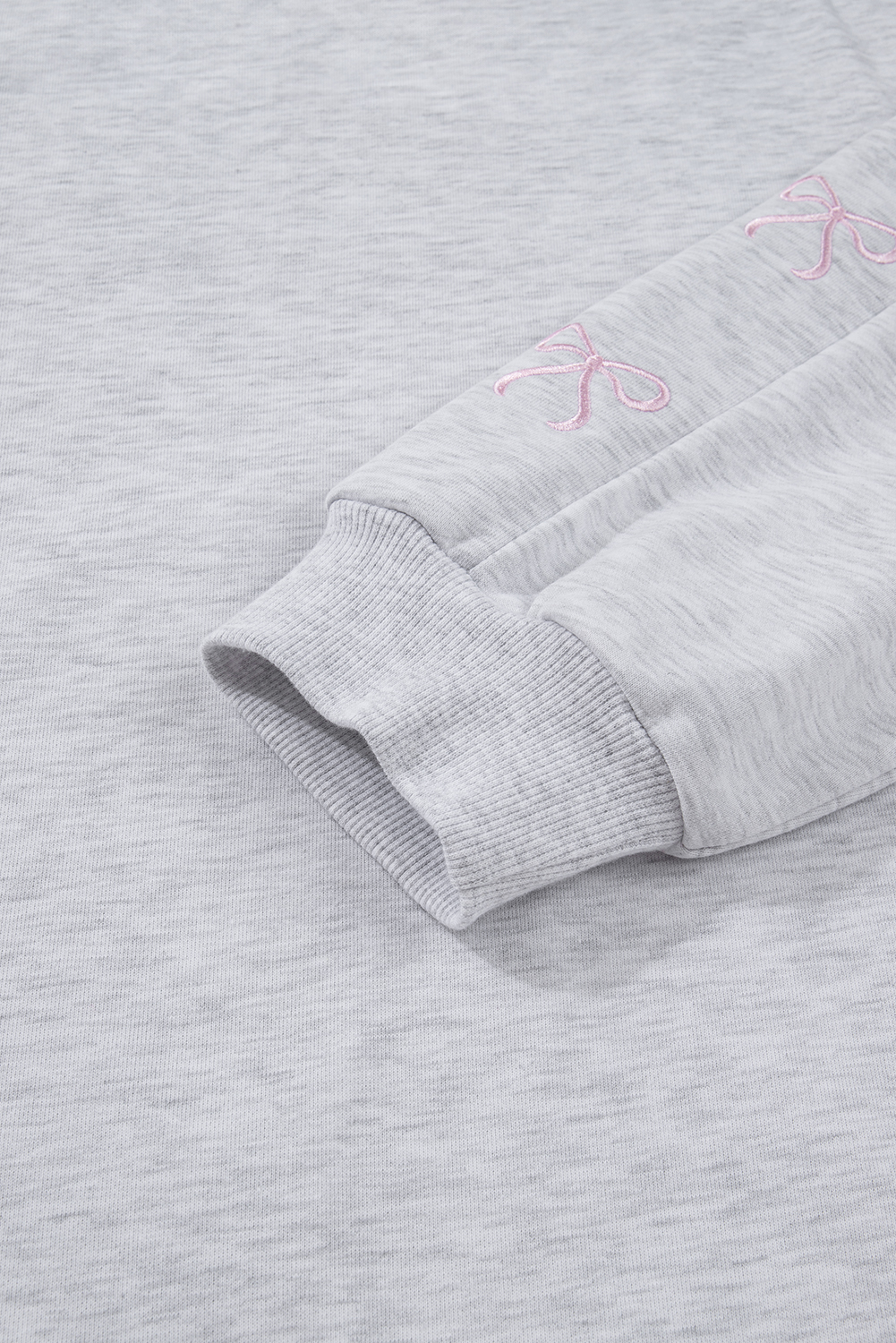 Light Grey Girly Bow Embroidered Puff Sleeve Pullover Loose Shorts Plus 2pcs Outfit