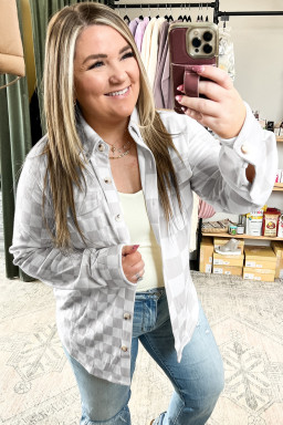 Plus Size Khaki  Checkered Buttoned Down Casual Western Jacket