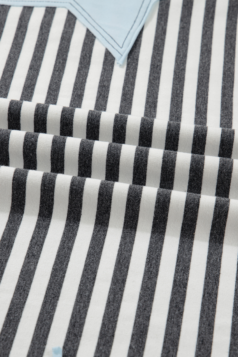 Plus Size Gray Stripe Contrast Star Stitched  Long Sleeve Top