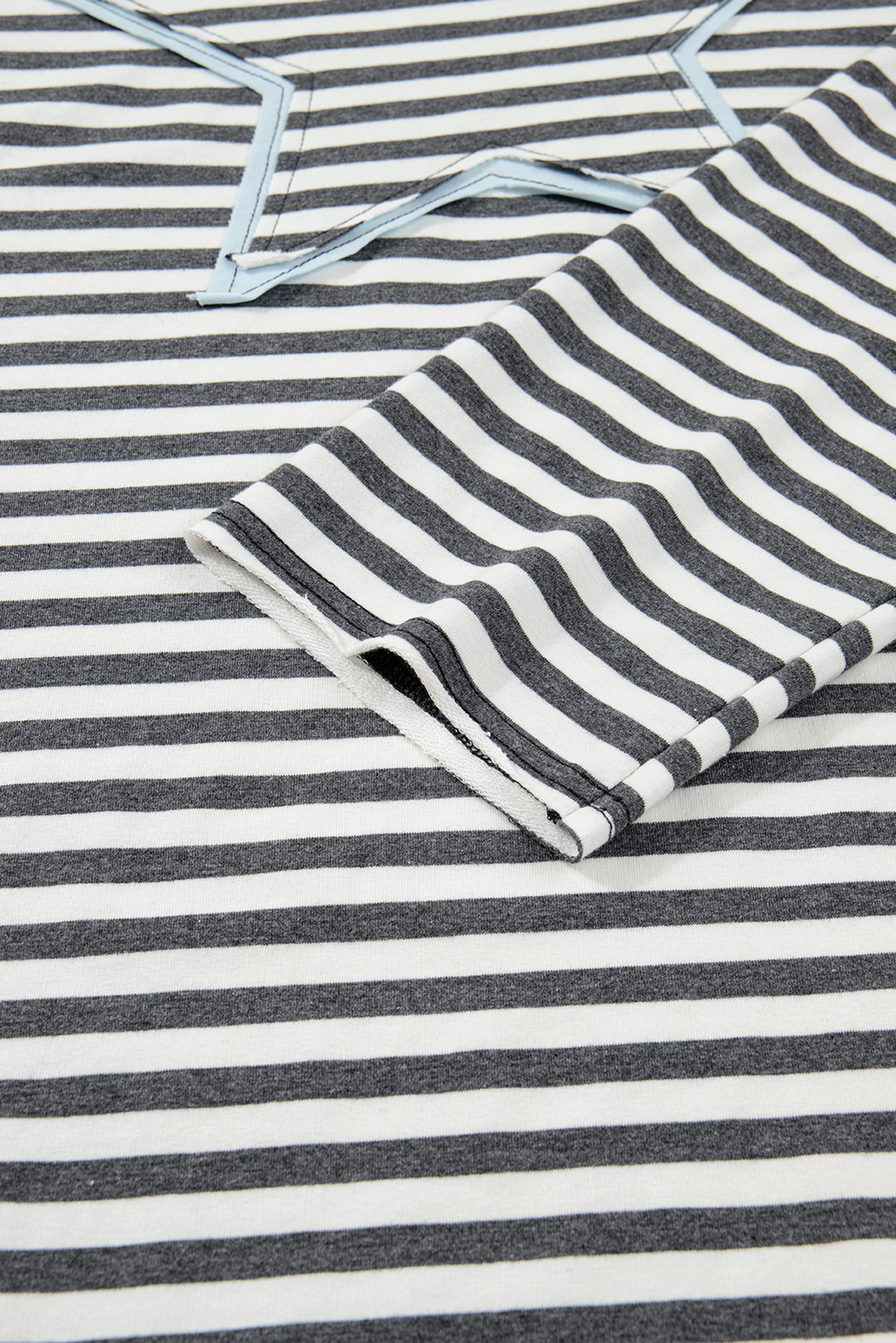 Plus Size Gray Stripe Contrast Star Stitched  Long Sleeve Top