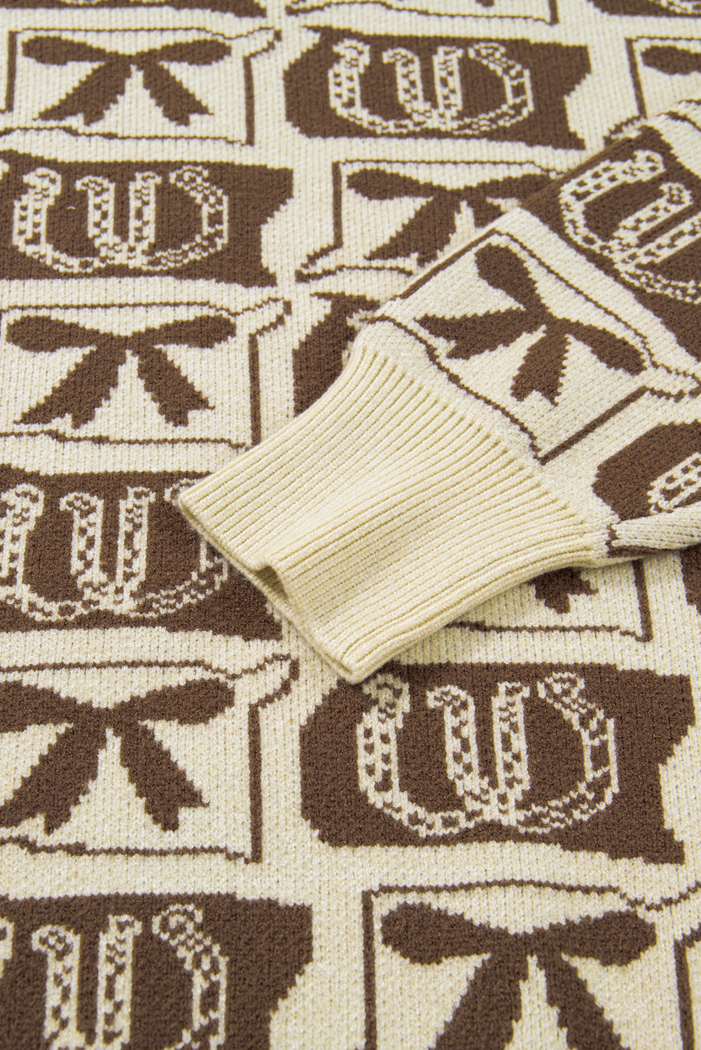 Plus Size Brown Bow Horseshoe Print Checkered  Sweater