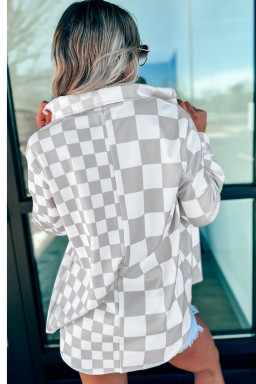 Plus Size Khaki  Checkered Buttoned Down Casual Western Jacket