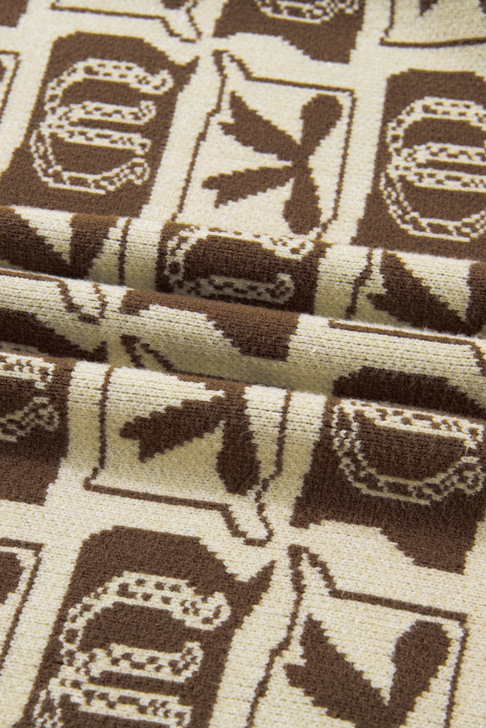 Plus Size Brown Bow Horseshoe Print Checkered  Sweater