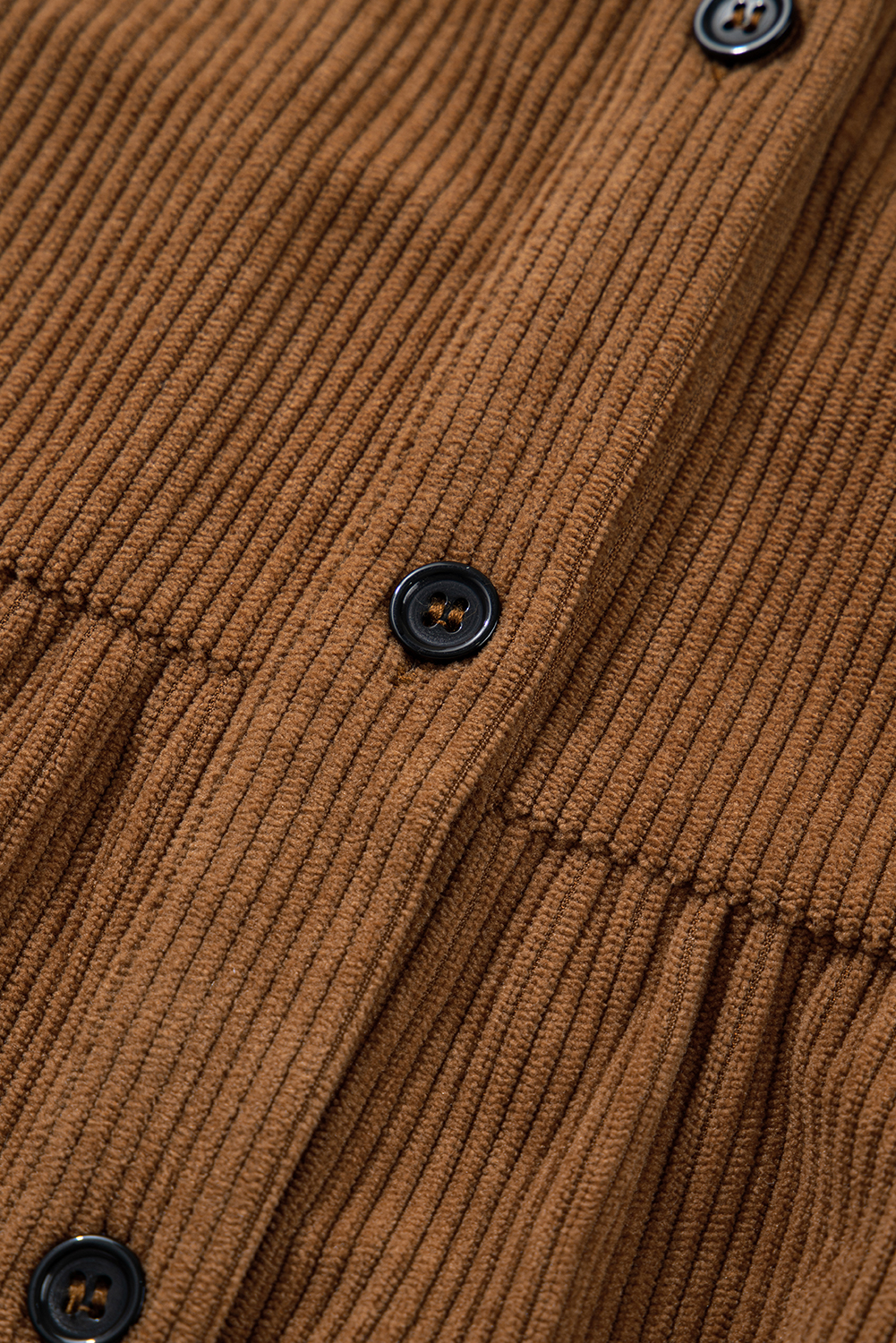 Plus Size Camel Corduroy Full Buttoned Collared Shirt Style  Dress