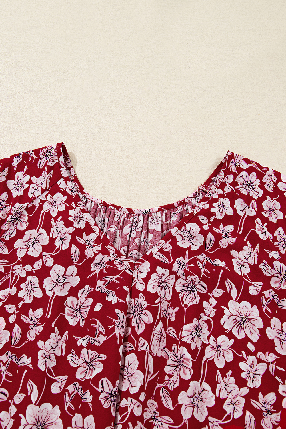 Purple Plus Floral Balloon Sleeve V Neck Relaxed Dress