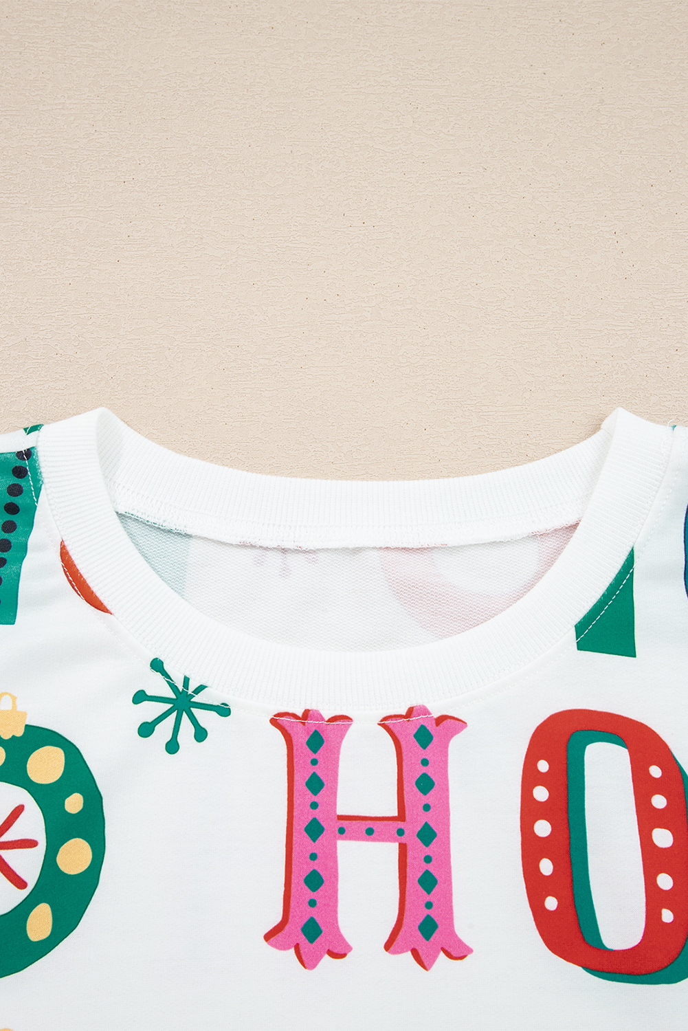 Plus Size White  Christmas Ho Ho Ho Print Long Sleeve Top and Shorts 2pc Lounge Set