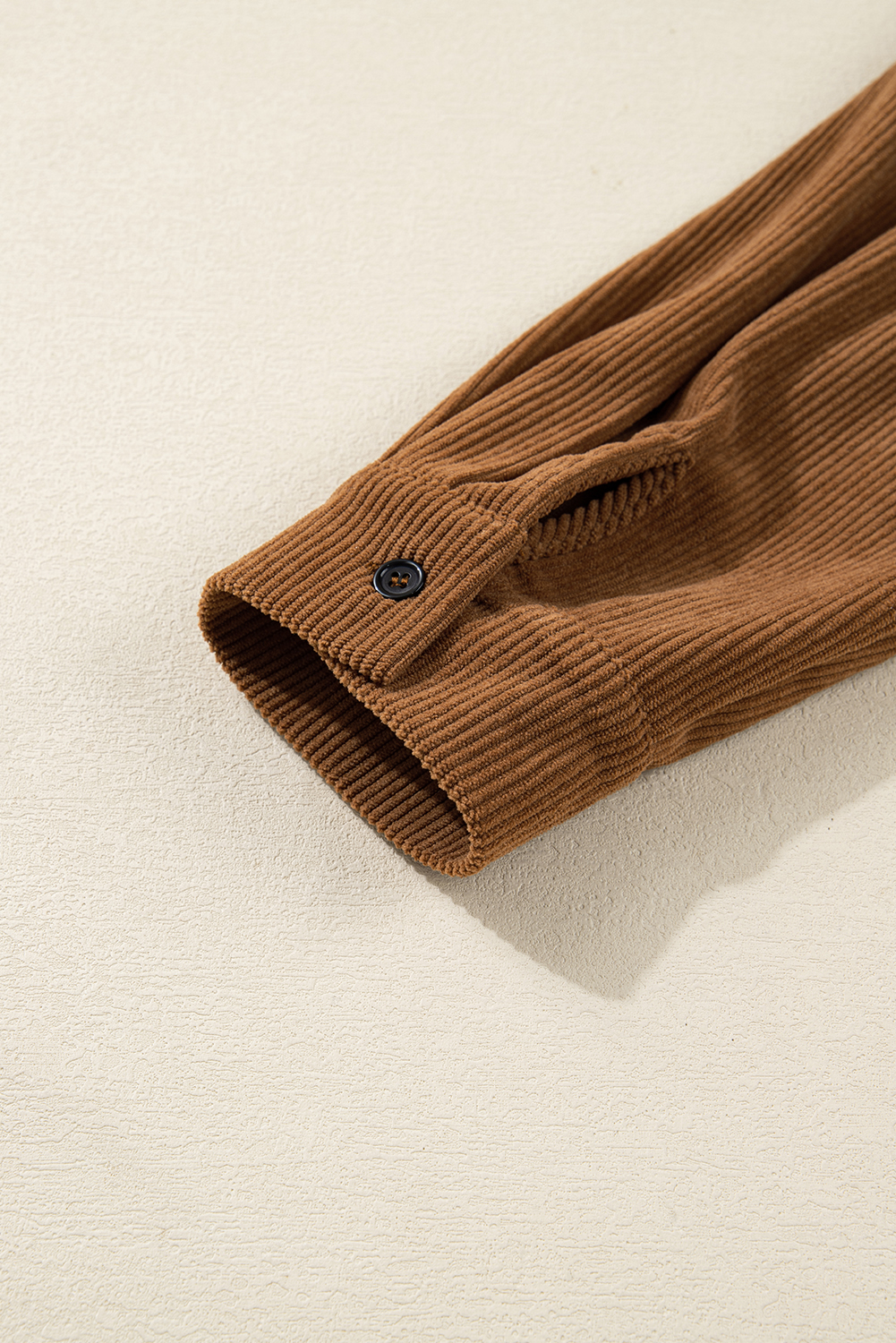 Plus Size Camel Corduroy Full Buttoned Collared Shirt Style  Dress