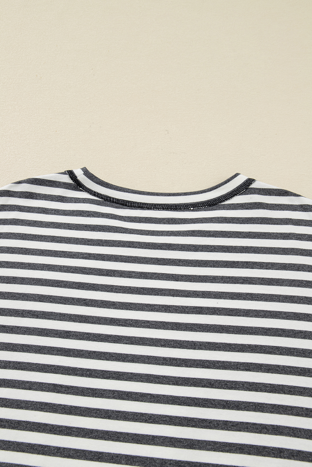 Plus Size Gray Stripe Contrast Star Stitched  Long Sleeve Top