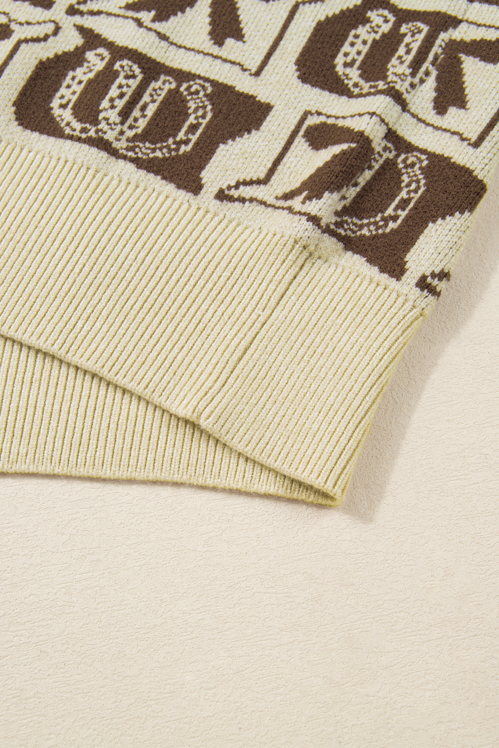 Plus Size Brown Bow Horseshoe Print Checkered  Sweater