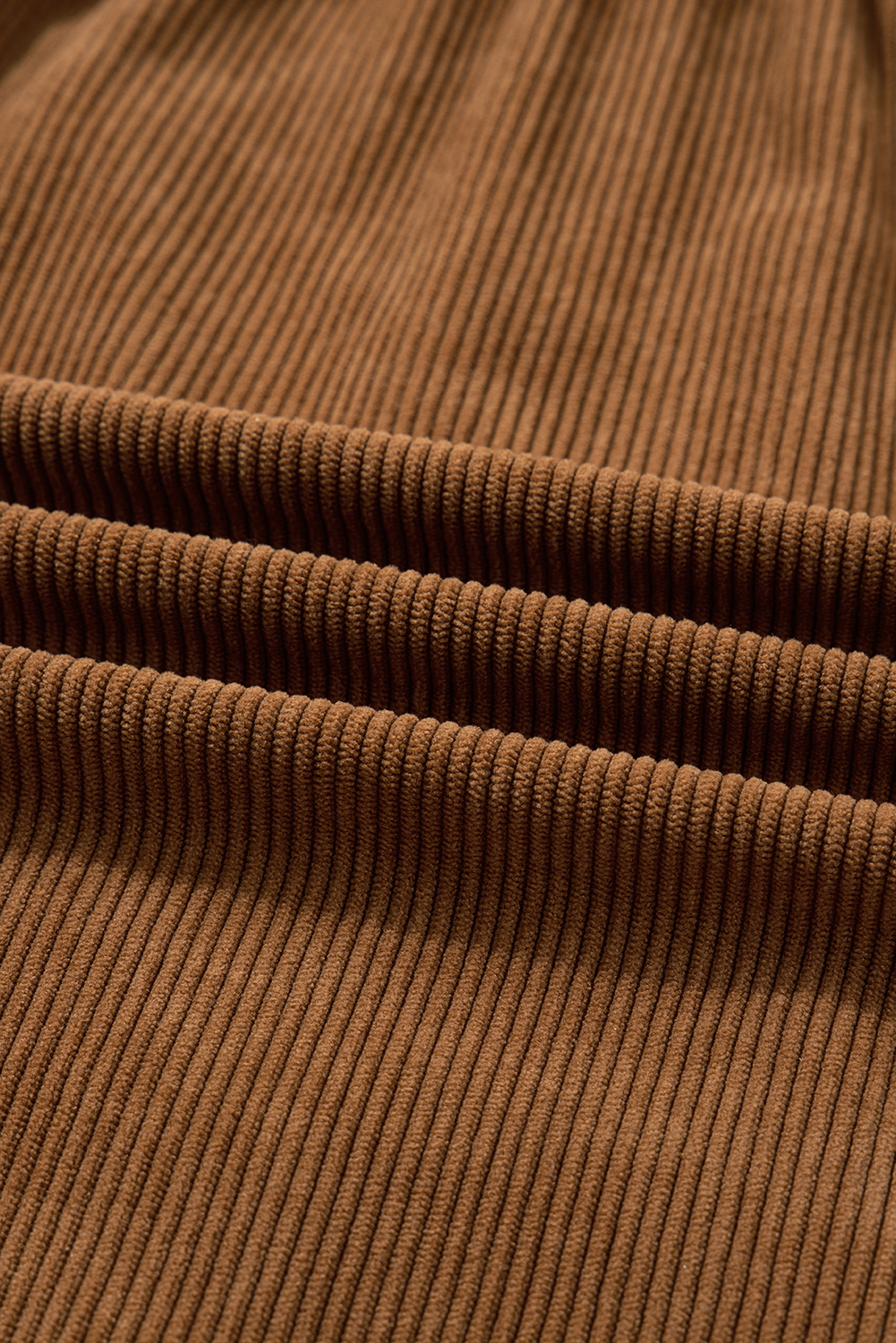 Plus Size Camel Corduroy Full Buttoned Collared Shirt Style  Dress