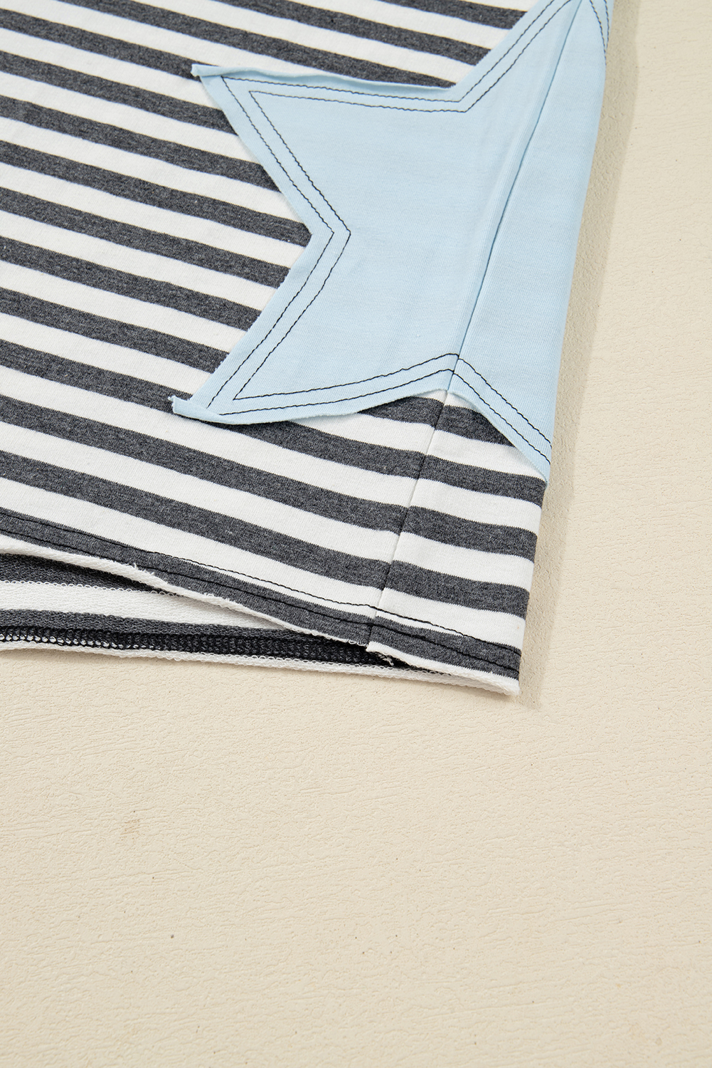 Plus Size Gray Stripe Contrast Star Stitched  Long Sleeve Top