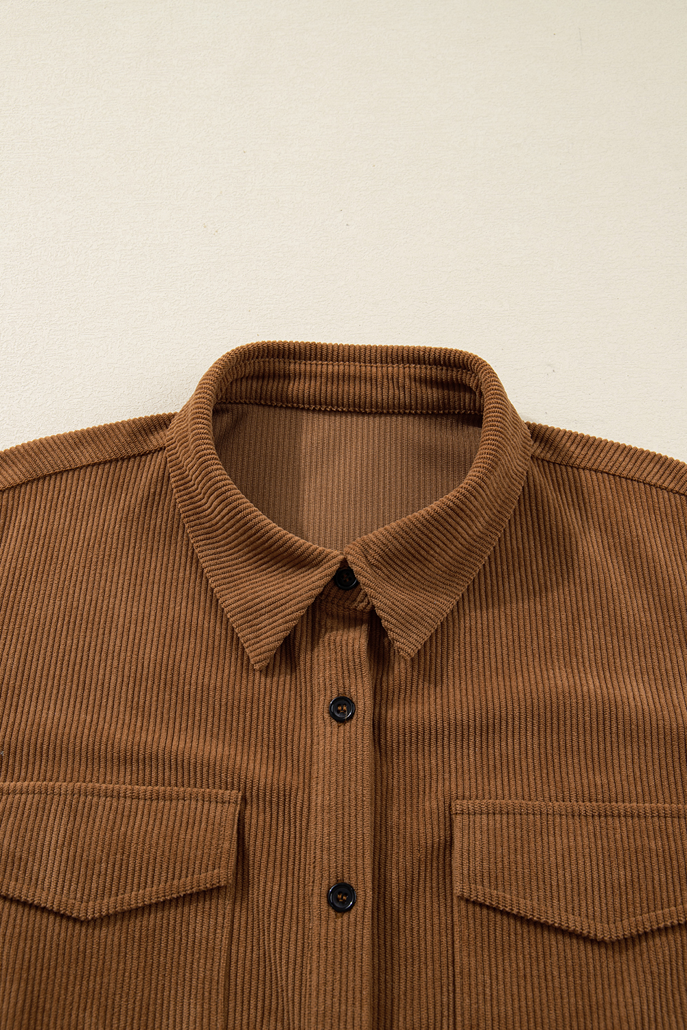 Plus Size Camel Corduroy Full Buttoned Collared Shirt Style  Dress