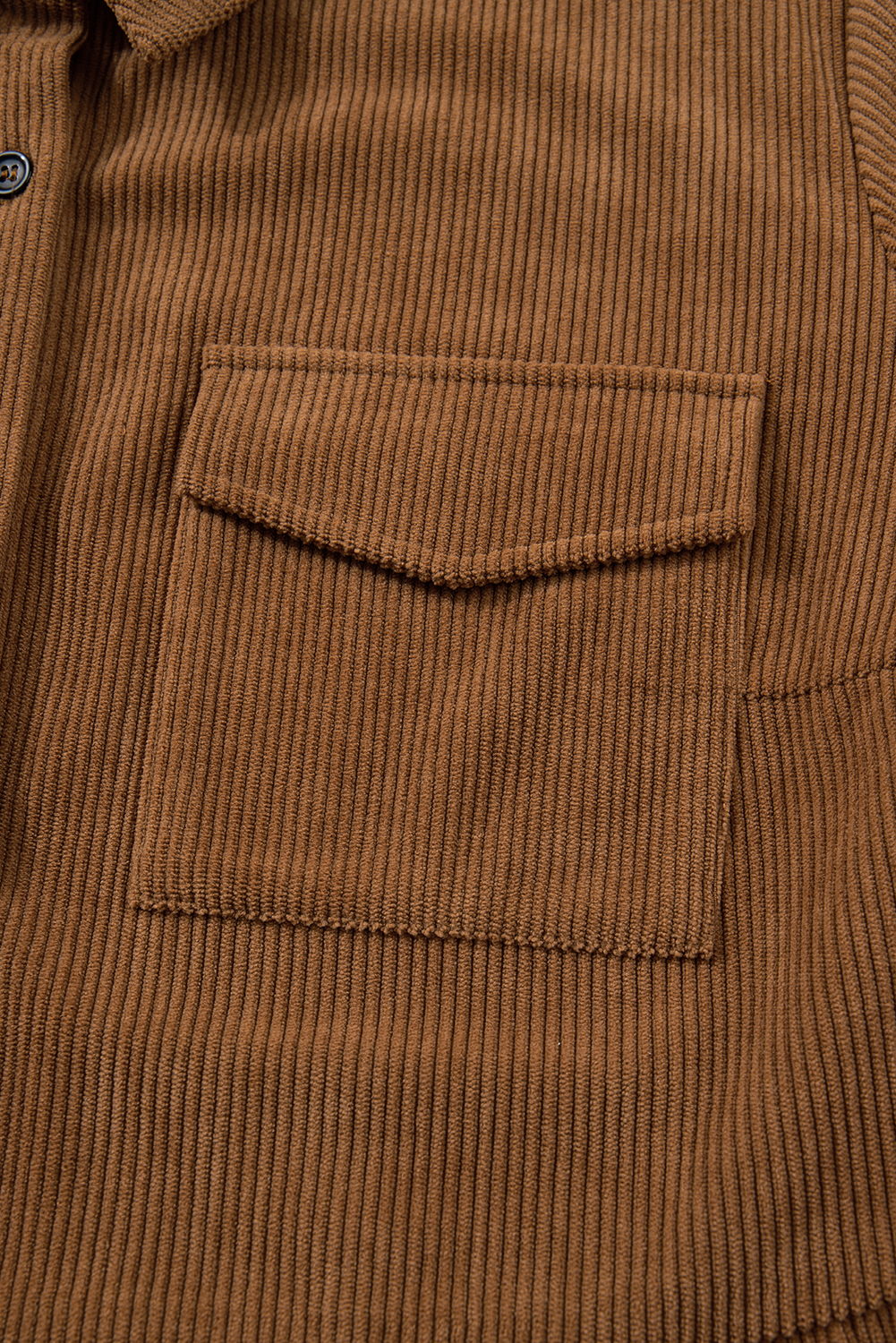 Plus Size Camel Corduroy Full Buttoned Collared Shirt Style  Dress