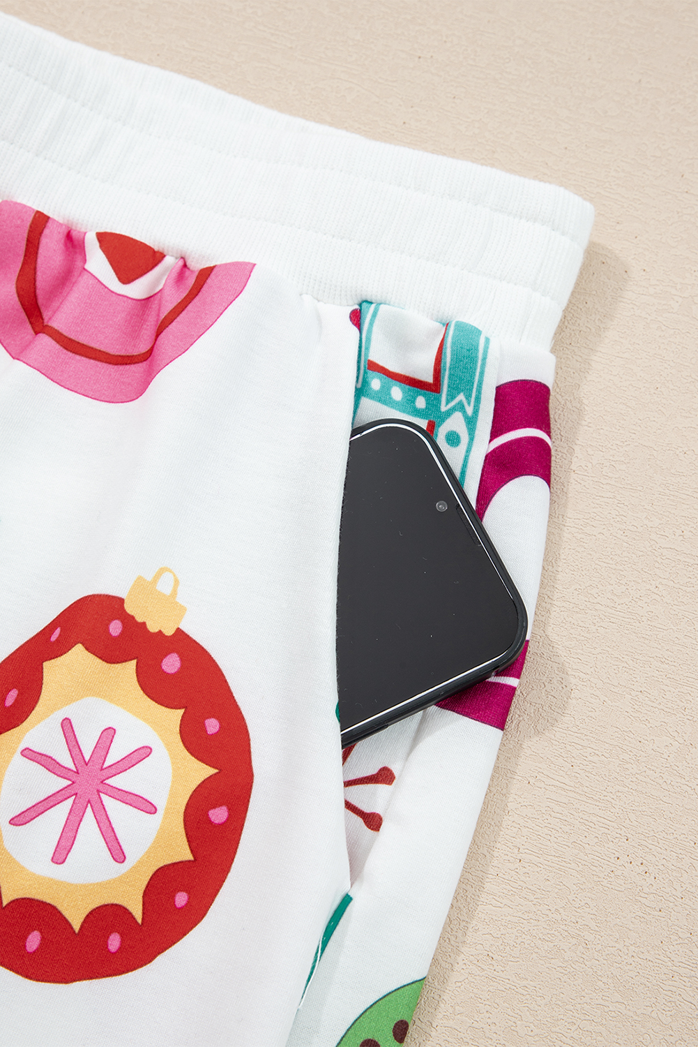 Plus Size White  Christmas Ho Ho Ho Print Long Sleeve Top and Shorts 2pc Lounge Set