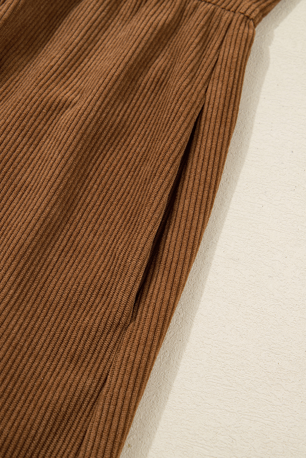 Plus Size Camel Corduroy Full Buttoned Collared Shirt Style  Dress