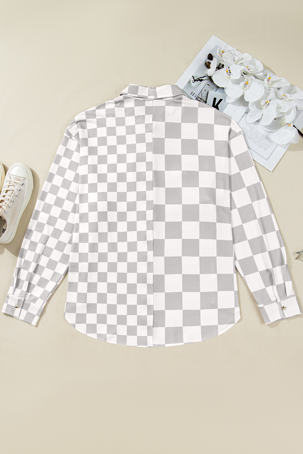 Plus Size Khaki  Checkered Buttoned Down Casual Western Jacket