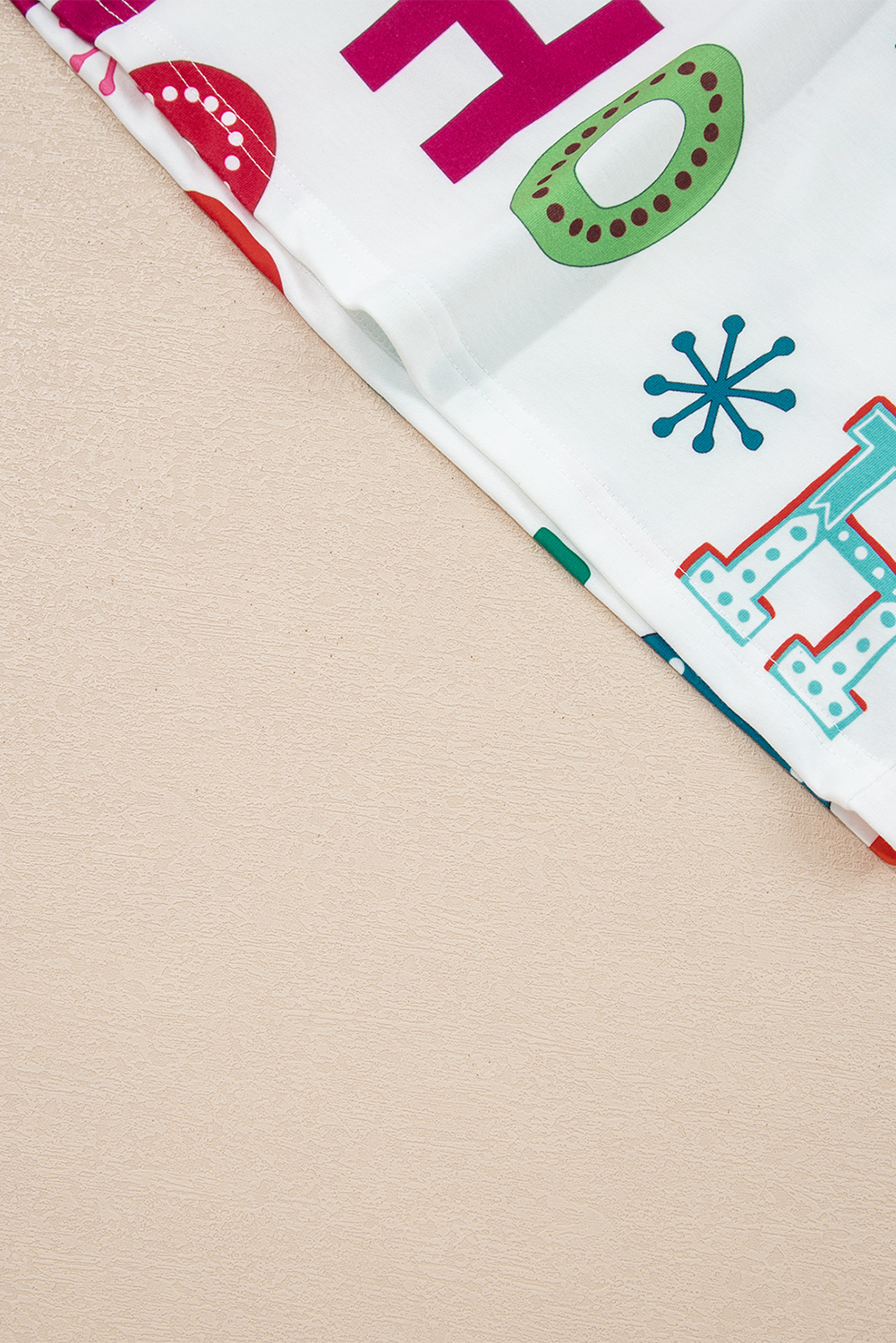 Plus Size White  Christmas Ho Ho Ho Print Long Sleeve Top and Shorts 2pc Lounge Set