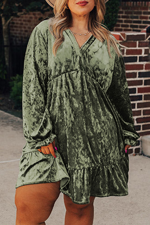 green emerald velvet dress Social And Chic Velvet Babydoll Dress In Army Green Curves