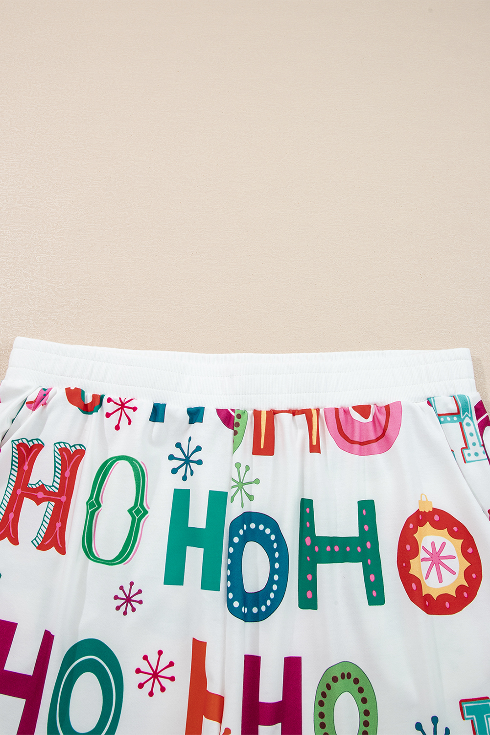 Plus Size White  Christmas Ho Ho Ho Print Long Sleeve Top and Shorts 2pc Lounge Set