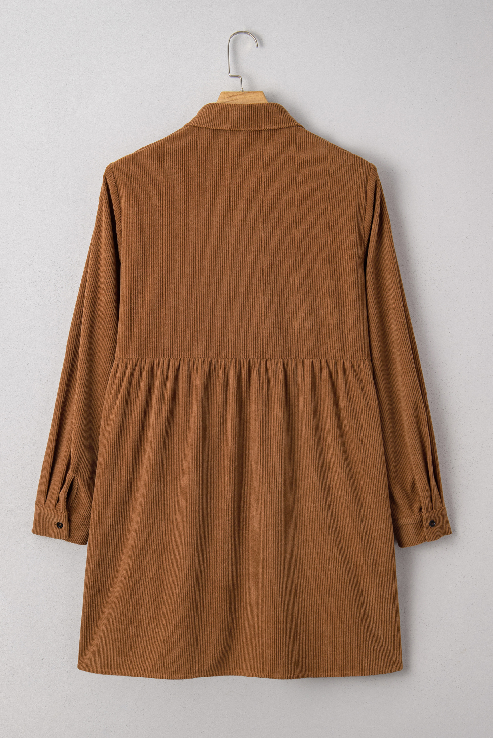 Plus Size Camel Corduroy Full Buttoned Collared Shirt Style  Dress