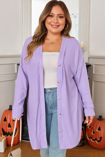 Plus Size Orchid Petal  Waffle Knit Button Front Cardigan