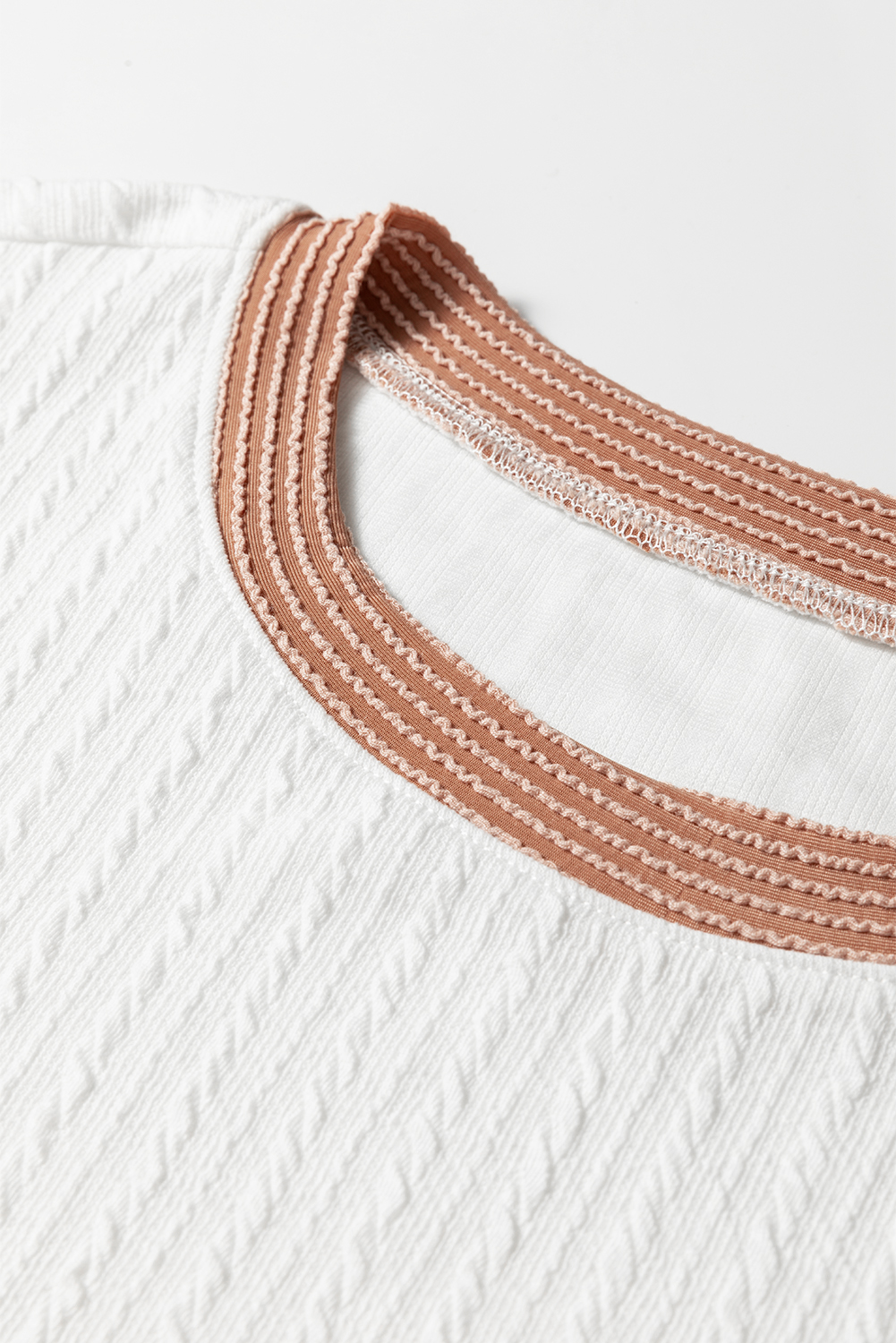 Plus Size White Cable Texture Ribbed Color Block  Knit Top