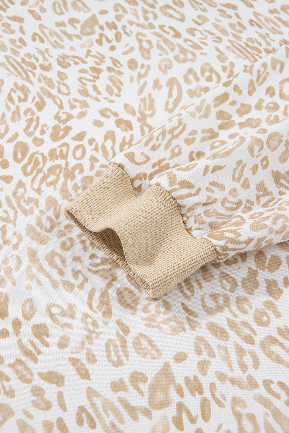 Plus Size Khaki  Ruffled Arm Leopard Sweatshirt