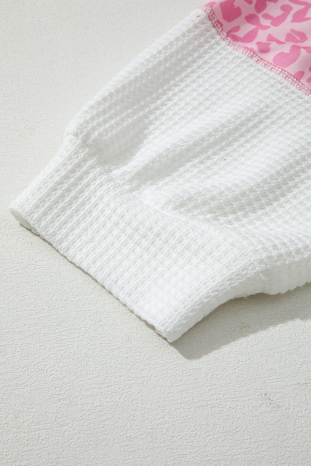 Plus Size Pink Stripe Leopard Patchwork Waffle Knit Buttoned  Hoodie