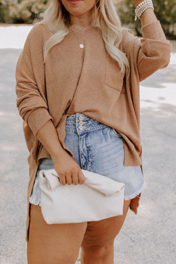 Plus Size Parchment  Drop Shoulder Knit Tunic Top