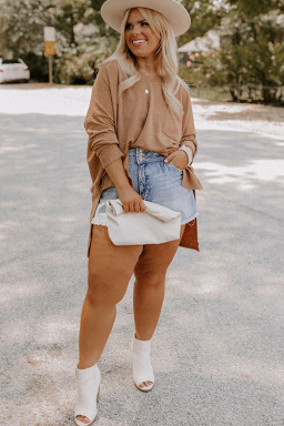 Plus Size Parchment  Drop Shoulder Knit Tunic Top