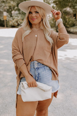 Plus Size Parchment  Drop Shoulder Knit Tunic Top