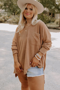 Plus Size Parchment  Drop Shoulder Knit Tunic Top