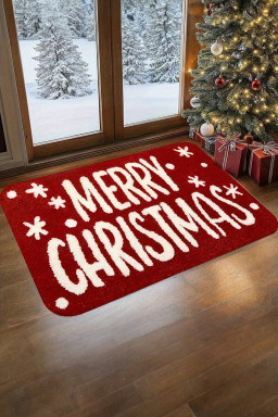 Fiery Red 40*60cm Merry Christmas Print Absorbent Microfiber Entrance Mat