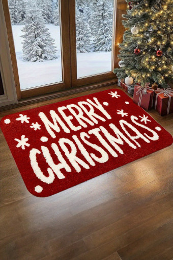 Fiery Red 40*60cm Merry Christmas Print Absorbent Microfiber Entrance Mat