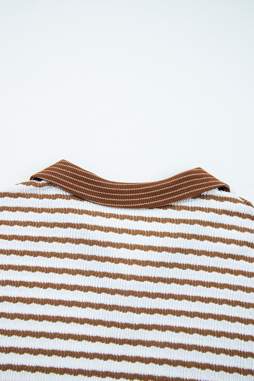 Plus Size Khaki Stripe  Collared V Neck Loose Pullover Drawstring Elastic Waist Wide Leg Pant Set