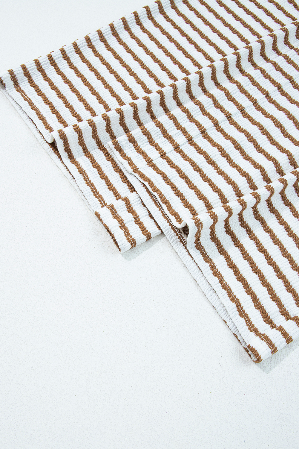 Plus Size Khaki Stripe  Collared V Neck Loose Pullover Drawstring Elastic Waist Wide Leg Pant Set