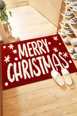 Fiery Red 40*60cm Merry Christmas Print Absorbent Microfiber Entrance Mat
