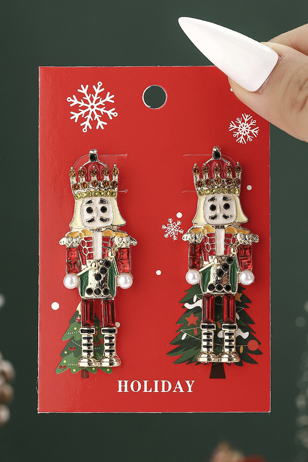 Fiery Red Christmas Nutcracker Doll Alloy Gem Holiday Earrings