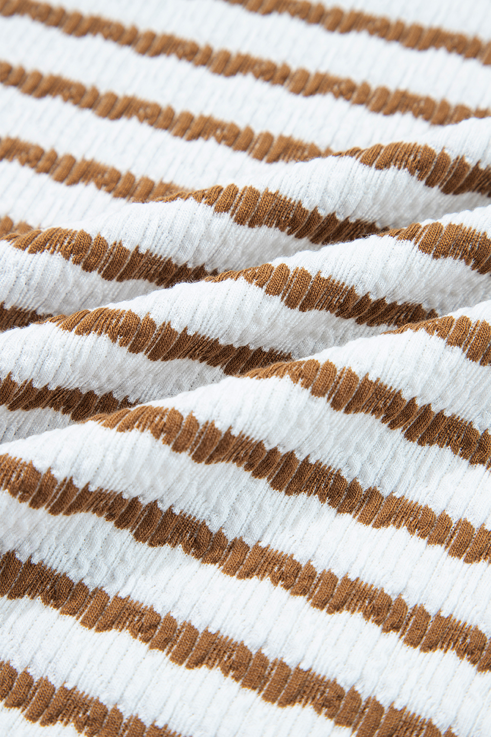 Plus Size Khaki Stripe  Collared V Neck Loose Pullover Drawstring Elastic Waist Wide Leg Pant Set